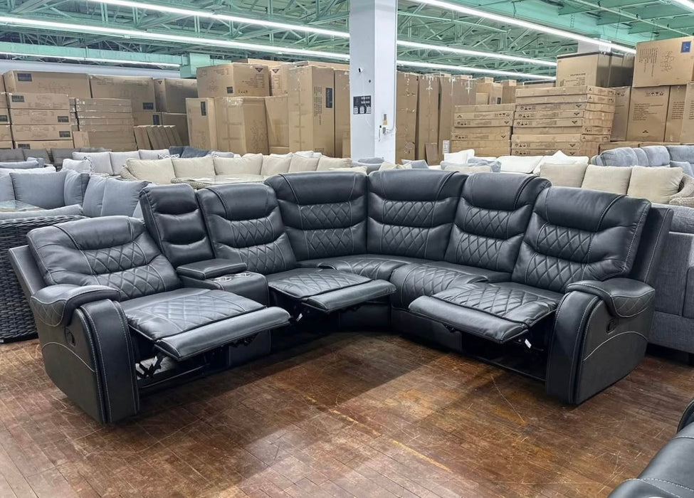 Channel Sectional (Grey Leather) - Mare Blu