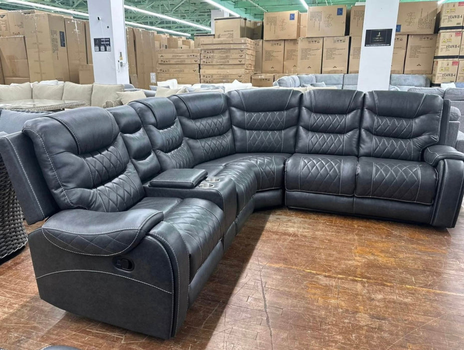 Channel Sectional (Grey Leather) - Mare Blu