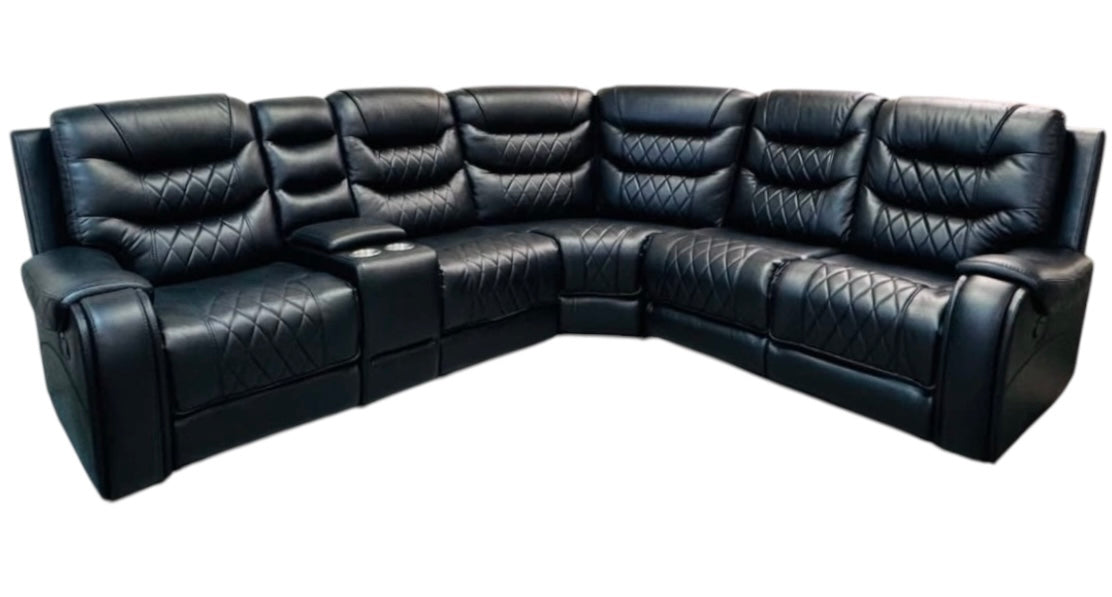 Channel Sectional (Black Leather) - Mare Blu