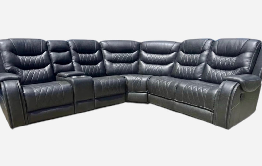 Channel Sectional (Grey Leather) - Mare Blu