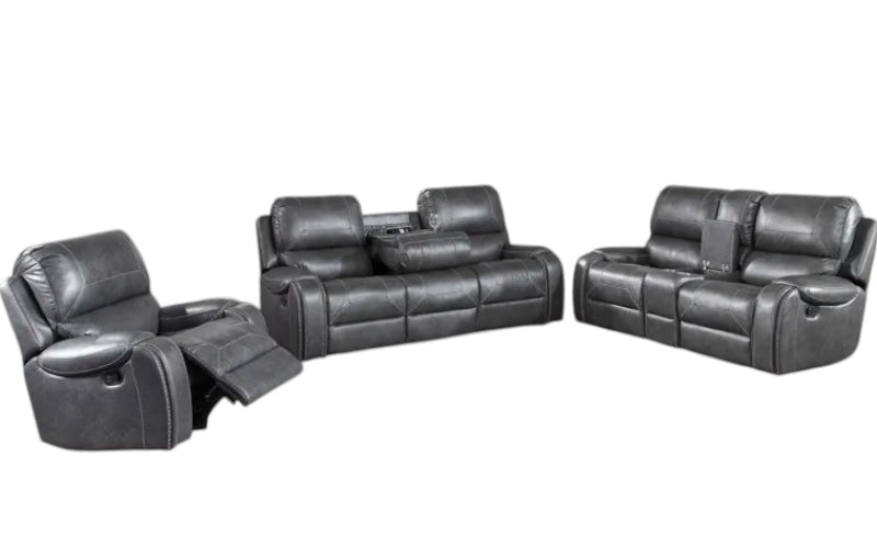 Ruba 3 PC Sofa Set (Grey Leather) - Mare Blu