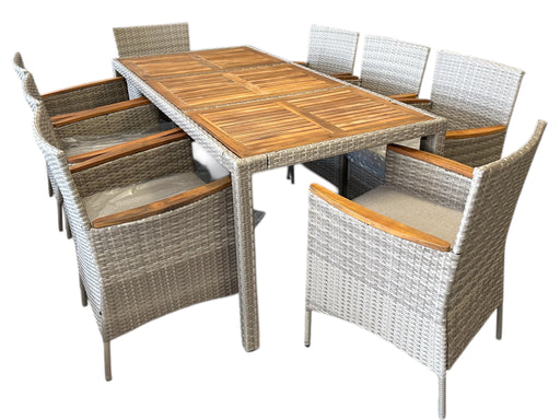 Transue 8 Seat Outdoor Dining Set (Beige) - Mare Blu