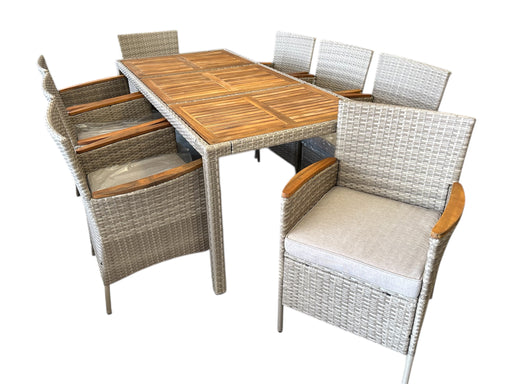 Transue 8 Seat Outdoor Dining Set (Beige) - Mare Blu