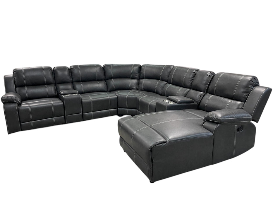 Brennum Sectional with Reclining Chaise (Grey Leather)