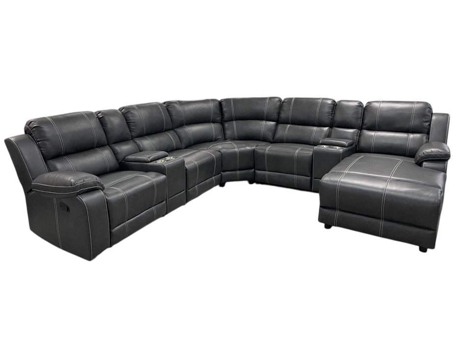 Brennum Sectional with Reclining Chaise (Grey Leather)