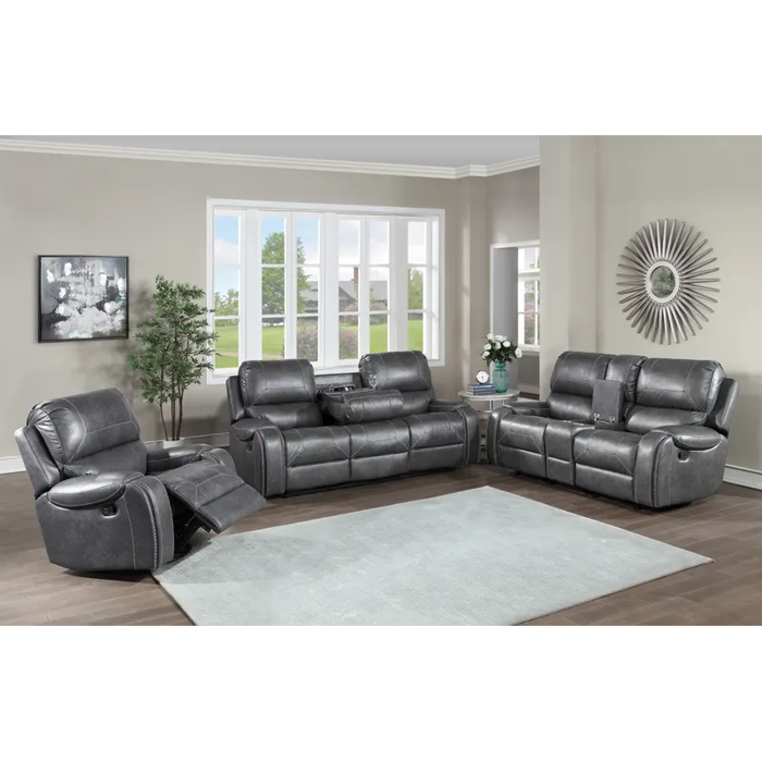 Ruba 3 PC Sofa Set (Grey Leather)