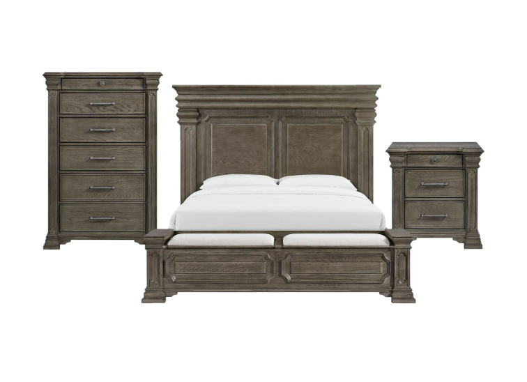 Saint James 5 PC King Bedroom Set (Brown/Grey) - Mare Blu